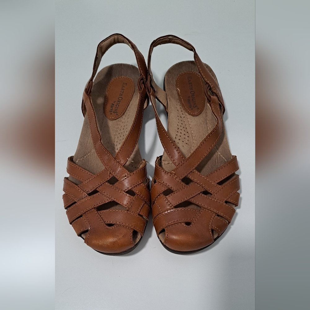 Earth Origins Nellie Camel Brown Leather Sandals Size 6.5 M